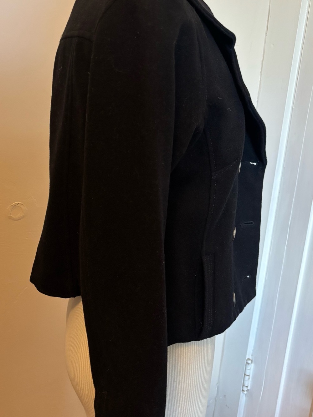 Free People Black Double-Breasted Cropped Peacoat - Picture 6 of 7